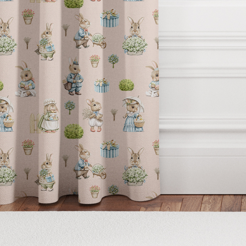 Bunny Family Blackout Lined Curtains, Blush Pink