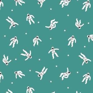 Makower Galaxy Space Men Teal Green 100% Cotton Fabric