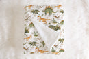 Earth dinosaurs children's bedroom and nursery fleece baby blanket, green and orange
