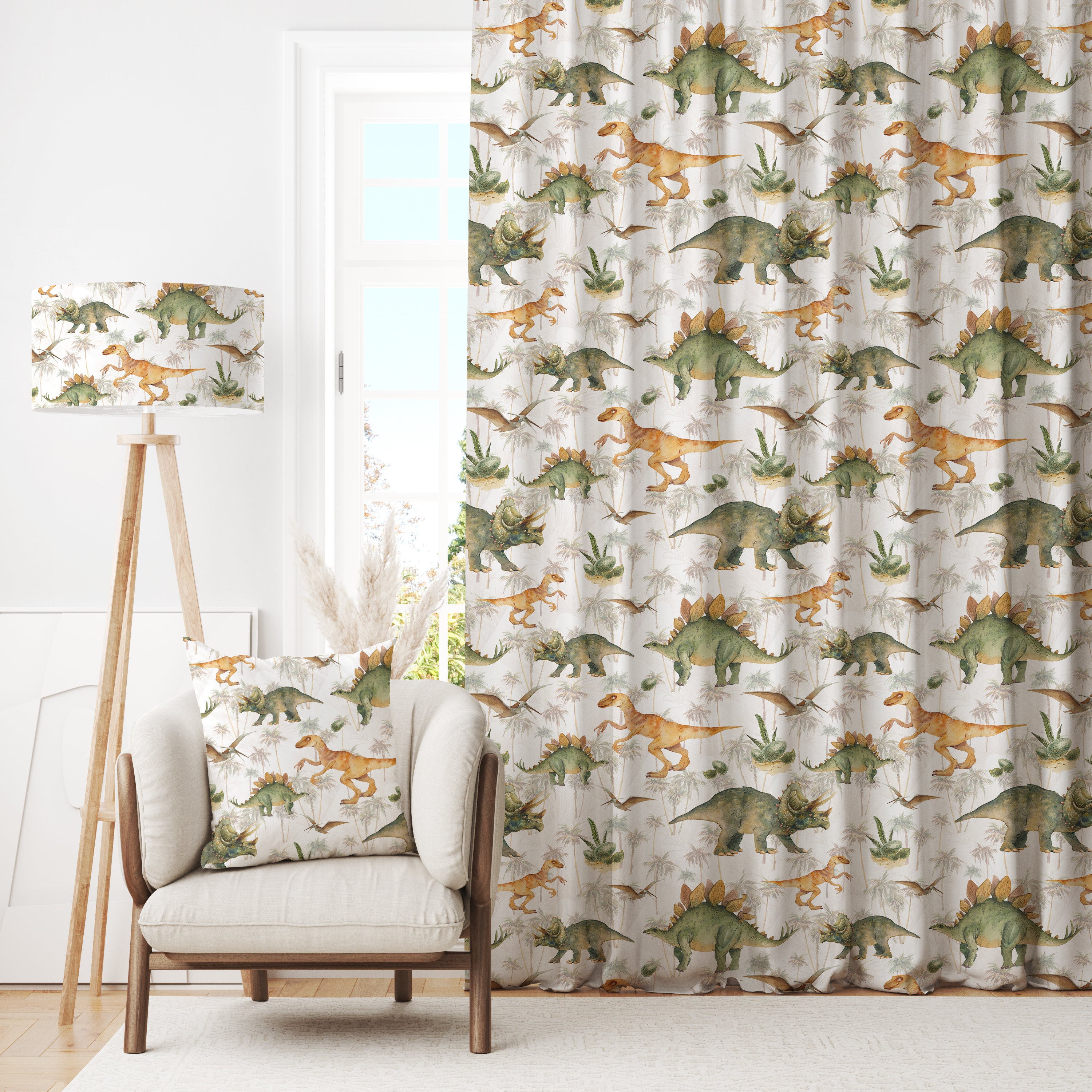 Earth toned dinosaur children's bedroom and nursery decor, green and orange
