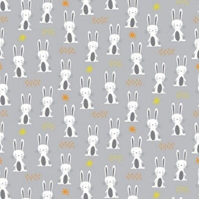 Nutex Woodland Friends Rabbits Grey 100% Cotton Fabric