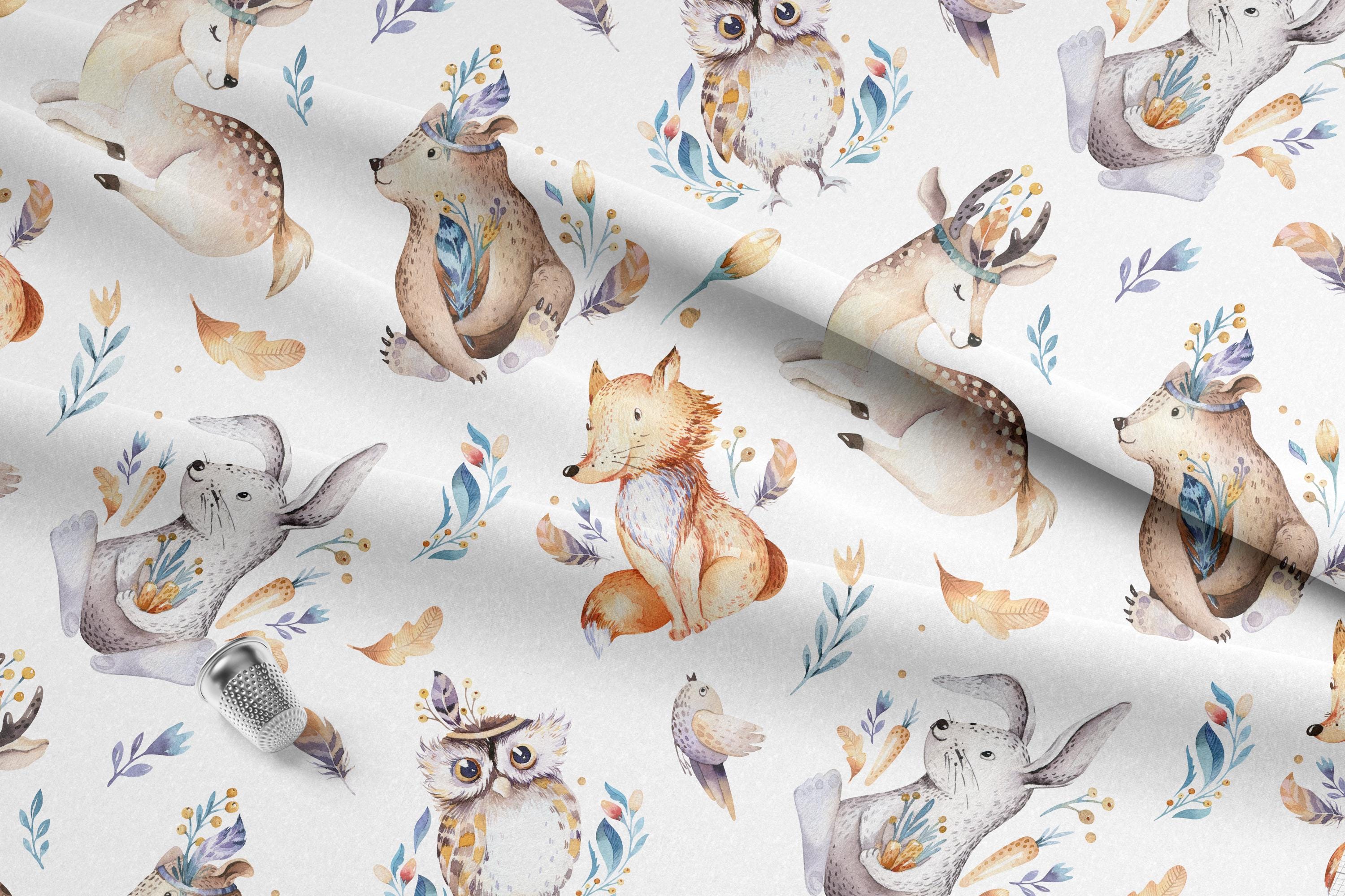 Boho Forest Animals 100% Cotton Fabric