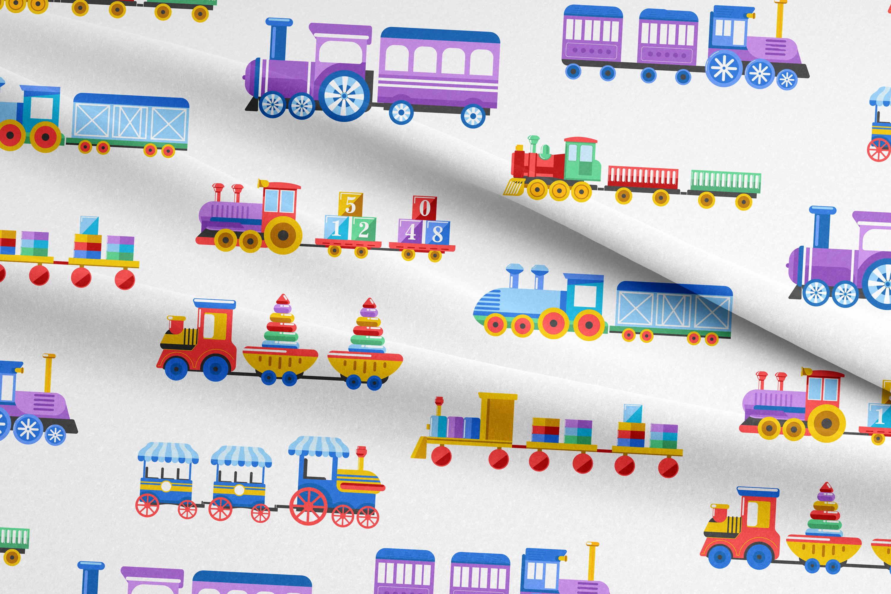 Colourful Trains 100% Cotton Fabric, Children's Novelty Fabric, Primary Bold Colours White Background