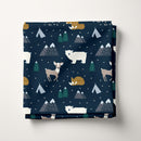 Arctic Animals, Mountains and Fir Trees 100% Cotton Fabric