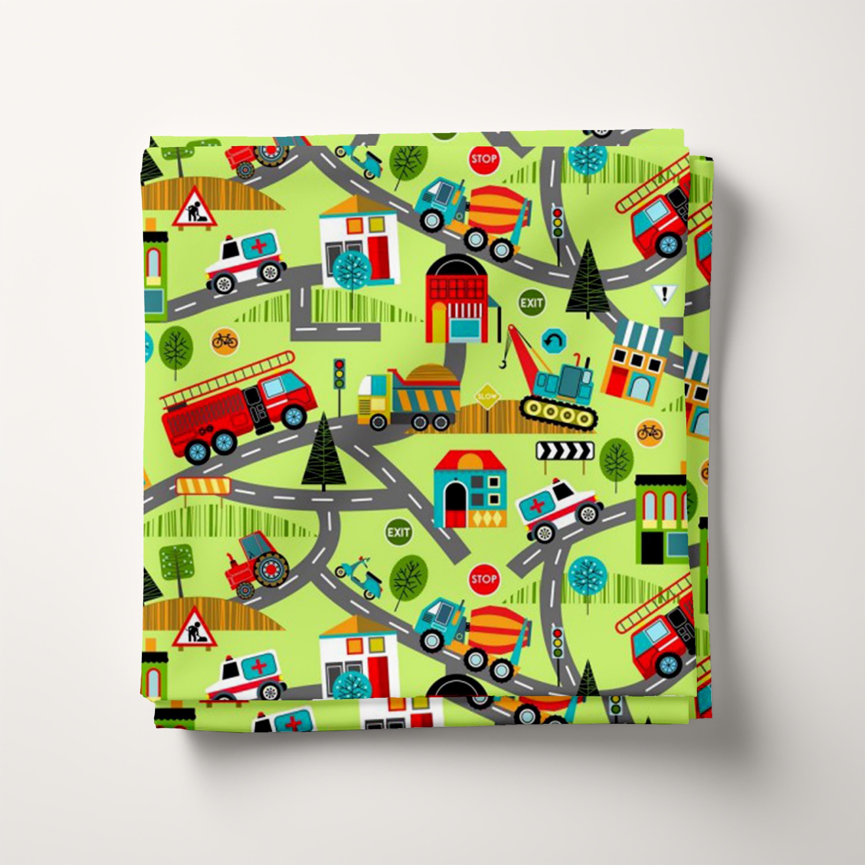 Nutex Around Town Roadmap Green 100% Cotton Fabric