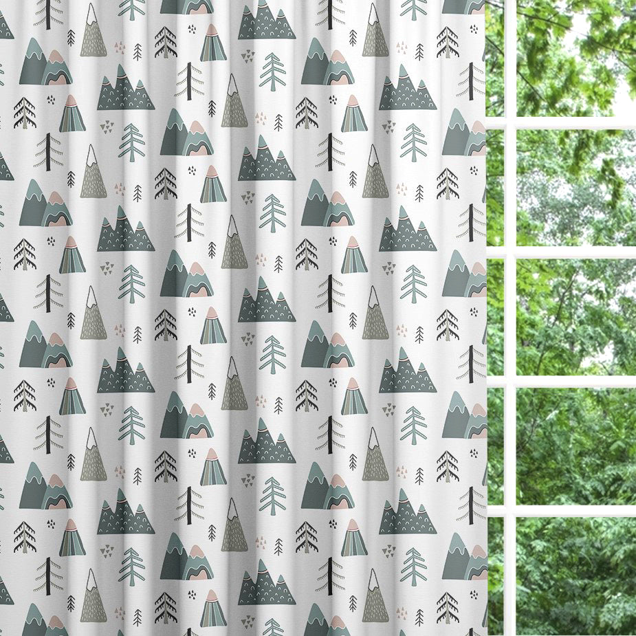 Mountain and Fir Tree Blackout Lined Curtains