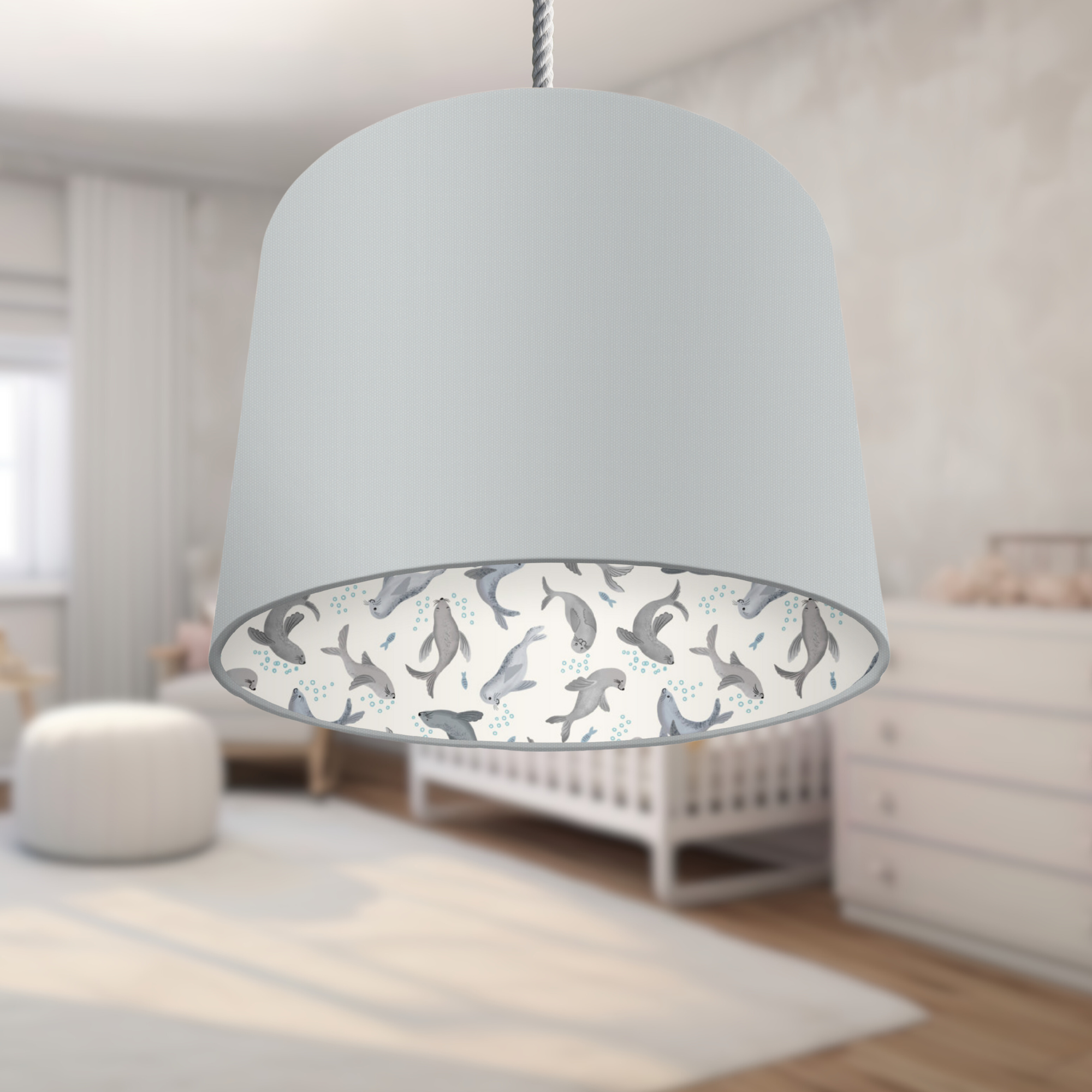 Seals and Bubbles Children's Lampshade, Blue and Grey