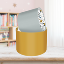 This fun lined ceiling lampshade features our best selling 'Let's Go' pattern featuring construction vehicles including cranes, tractors and diggers on the inside, and your choice of a solid blue, mustard or grey on the outside.  