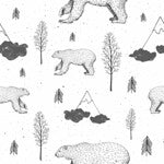 Monochrome bear and mountains, children's bedroom and nursery throw cushion, black and white.