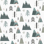Wilderness inspired mountain and fir tree print children's bedroom and nursery throw cushion.