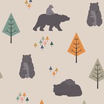 Brown bear family and fir tree gender neutral children's bedroom and nursery decor
