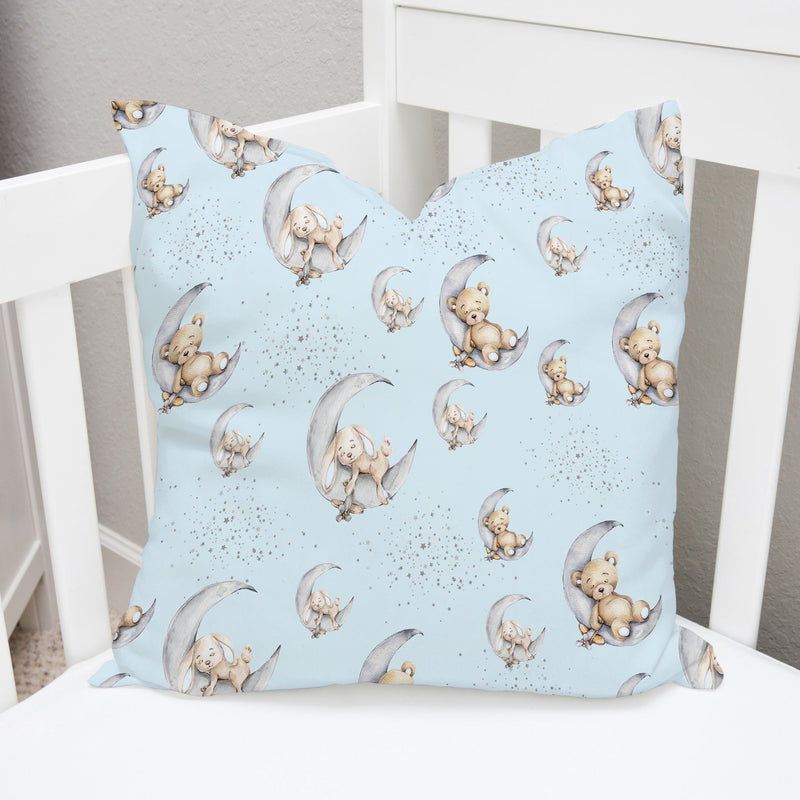 Bedtime for Bunny and Bear Cushion Cover, Blue