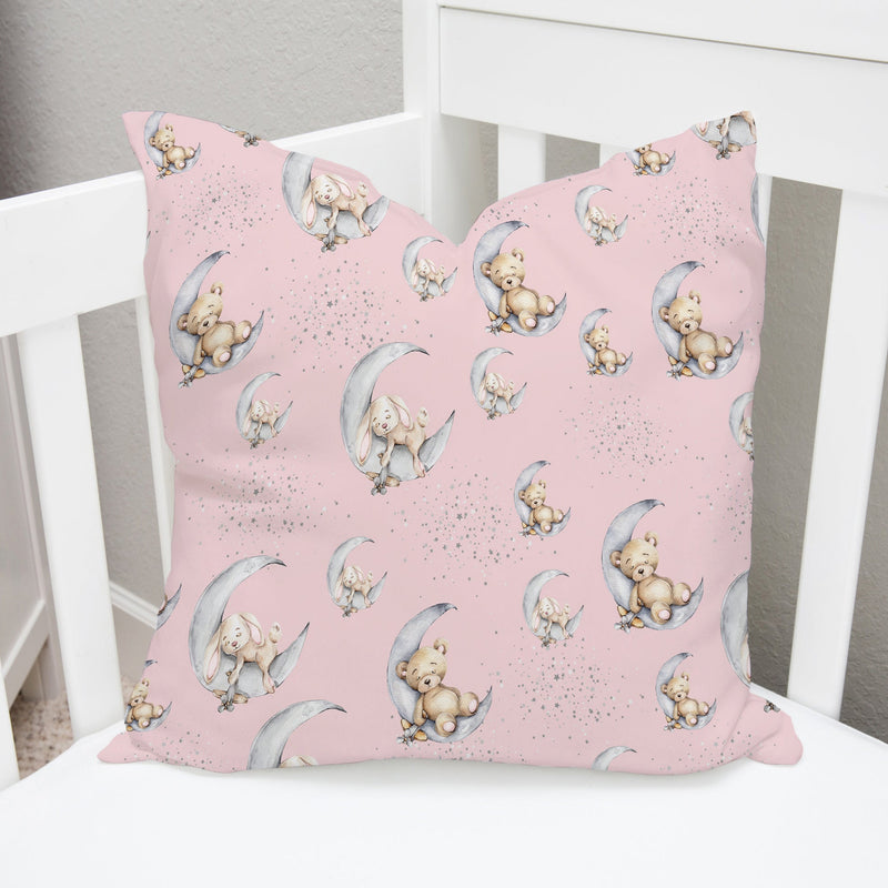 Bedtime for Bunny and Bear Cushion Cover, Pink