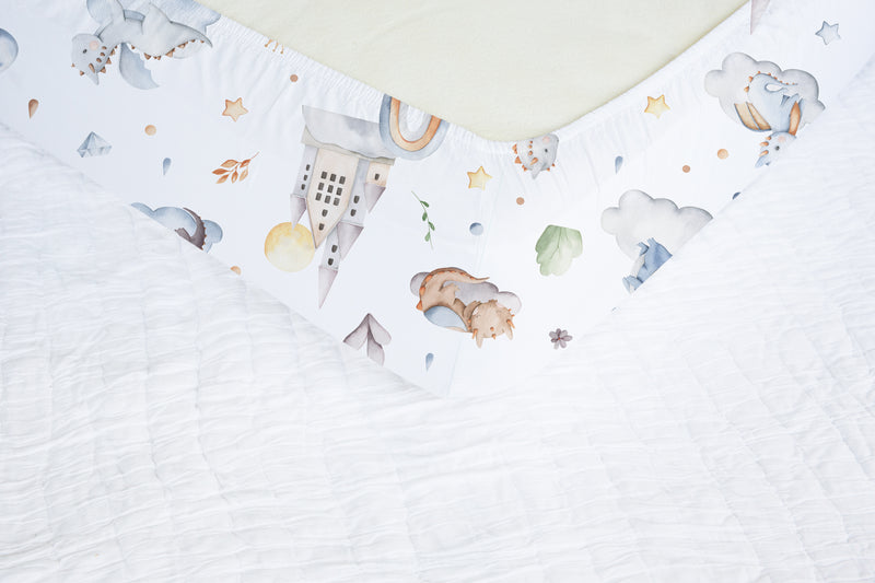 Baby dragon nursery cot bedding, fitted sheet, gender neutral. 