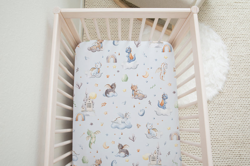 Dragon babies gender neutral children's bedroom and baby nursery cot bed fitted sheet.