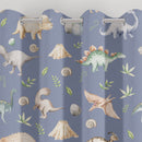 Blackout lined children's bedroom and nursery curtains featuring watercolour dinosaurs on a petrol blue background.  Made to measure curtains, custom made to your exact requirements by our professionally trained curtain maker.