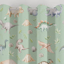 Blackout lined children's bedroom and nursery curtains featuring watercolour dinosaurs on a green background.  Made to measure curtains, custom made to your exact requirements by our professionally trained curtain maker.