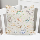 Children's bedroom and nursery watercolour dinosaurs square cotton cushion cover, natural. Nursery bedding and soft furnishings. Free shipping. 