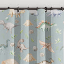 Grey green watercolour dinosaur bespoke children's bedroom and nursery blackout lined curtains, eyelet or pencil pleat. 