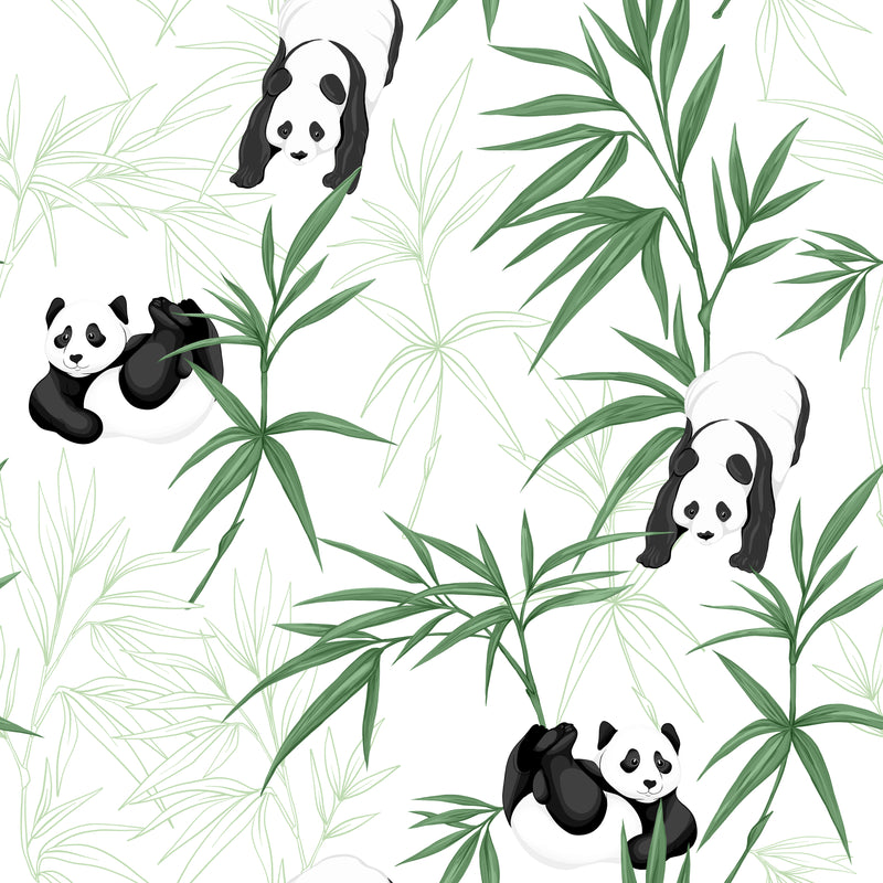 Panda bears children's bedroom and nursery decor, green and monochrome