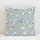 Children's bedroom and nursery watercolour dinosaurs square cotton cushion cover, grey green. Nursery bedding and soft furnishings. Free shipping. 