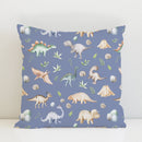 Childrens bedroom and nursery watercolour dinosaurs cushion cover, petrol blue