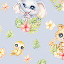 Spring Safari Baby Animals children's bedroom and nursery lampshade, dusky lavender. This beautiful children's bedroom or nursery lampshade features cute safari baby animals among pretty flowers in bright spring tones of pink, green and yellow. 