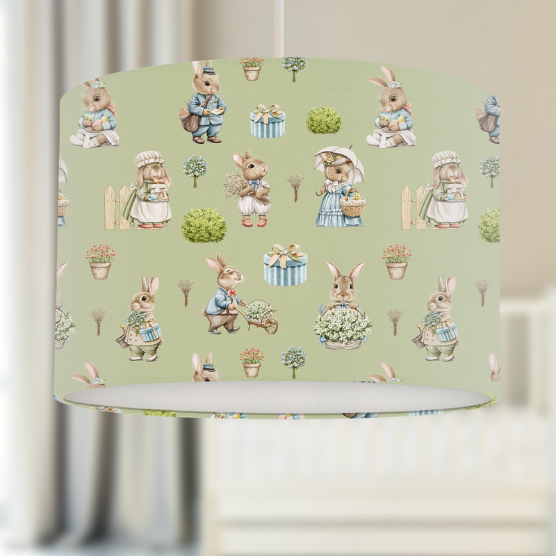 bunny rabbit gender neutral children's bedroom and nursery lampshade, sage green
