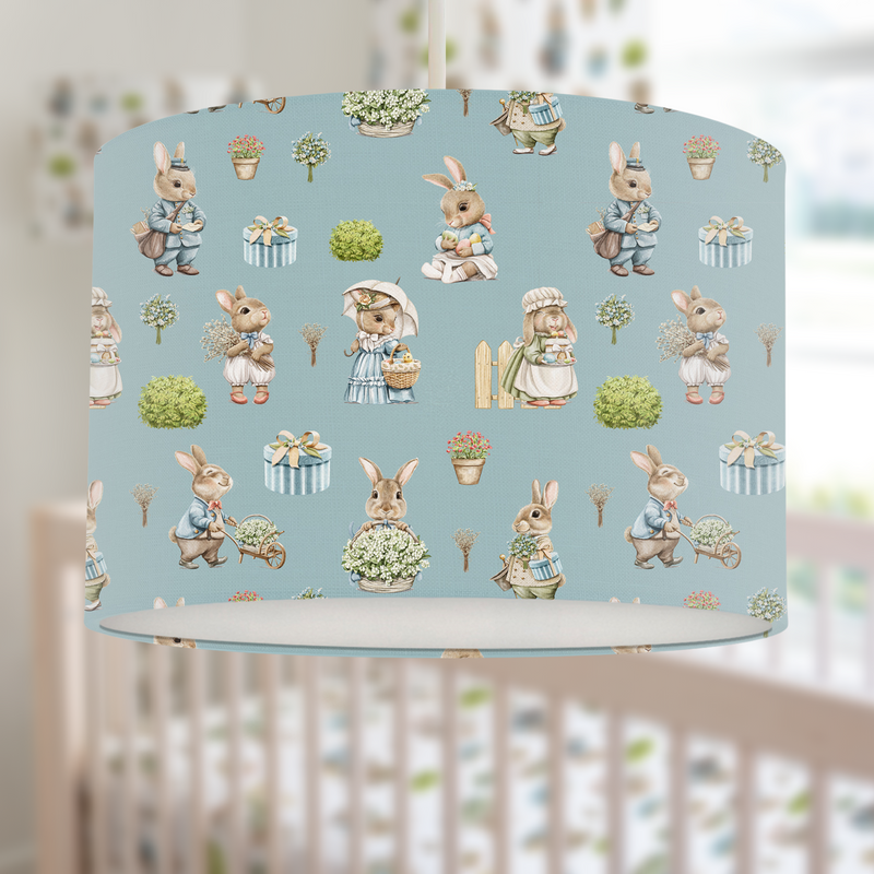 bunny rabbit children's bedroom and nursery lampshade, seagrass blue
