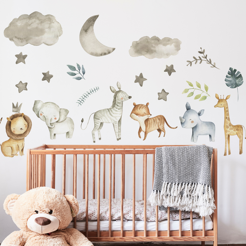 Safari baby animals childrens bedroom and nursery wall stickers. Big Little Bedrooms. Free Shipping. 