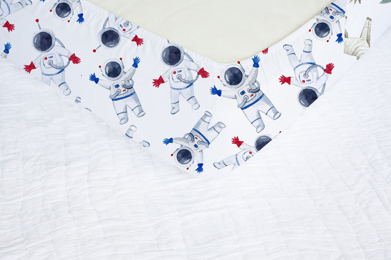 Astronaut Fitted Cot Bed Sheet, White freeshipping - Big Little Bedrooms