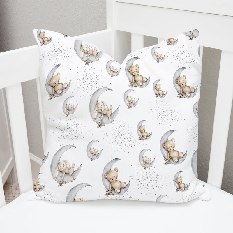 Bedtime for Bunny and Bear Cushion Cover, White
