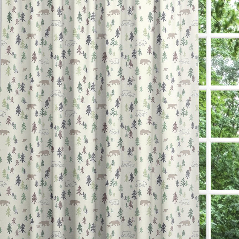 Wilderness bear and fir tree blackout lined childrens bedroom and nursery curtains