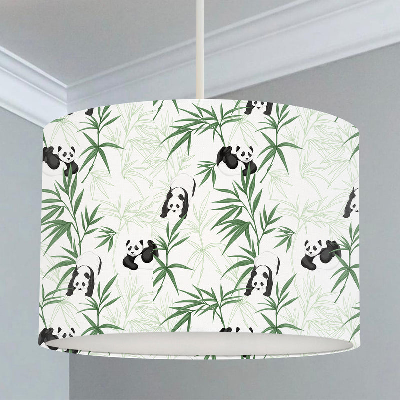 Panda bear and bamboo children's bedroom and nursery lampshade, green, black, white