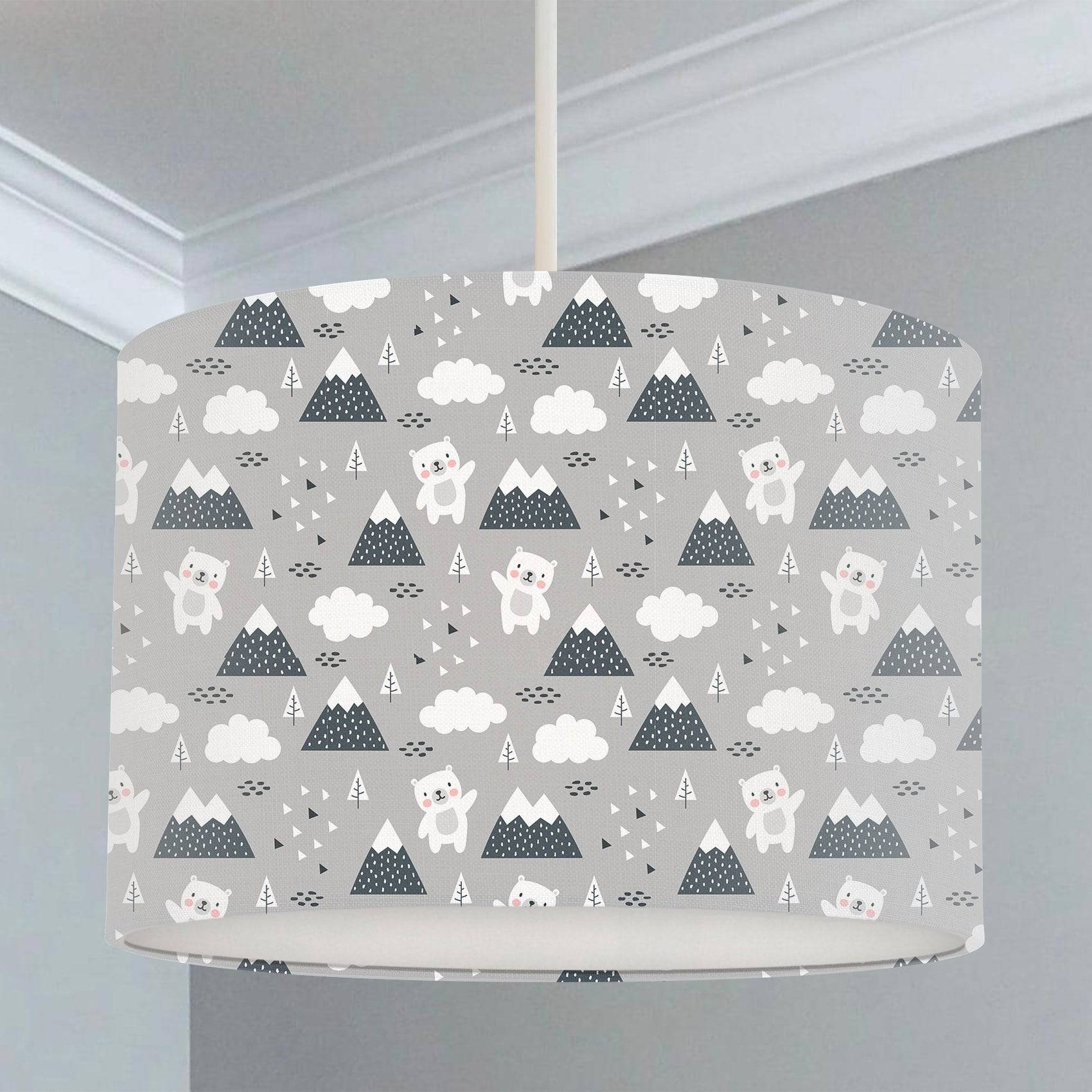 Mountains and Teddy Bears Lampshade, Grey freeshipping - Big Little Bedrooms