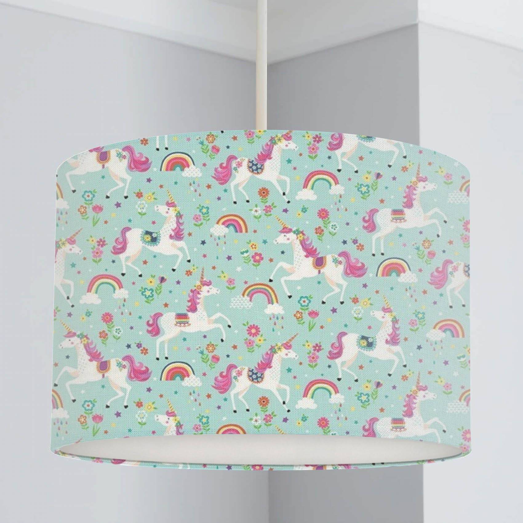Unicorn and Rainbow Lampshade, Turquoise freeshipping - Big Little Bedrooms