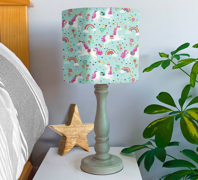 Unicorn and Rainbow Lampshade, Turquoise freeshipping - Big Little Bedrooms