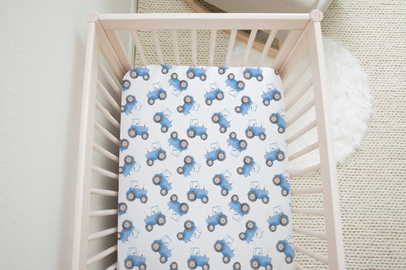 Blue Tractor Fitted Cot Bed Sheet