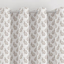 eyelet little rabbits print children's bedroom and nursery curtains, brown and white. 