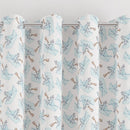 eyelet bunny and boat print children's bedroom and nursery curtains, brown, blue and white. 