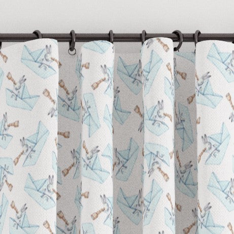 Pencil pleat children's bedroom and nursery curtains in bunny and boat print. Big Little Bedrooms. Free Shipping. 