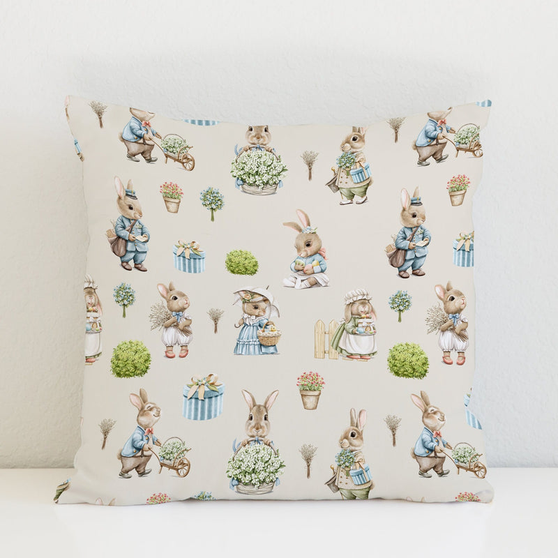 Children's bedroom and nursery bunny rabbit cushion pillow, gender neutral bedding, vintage linen