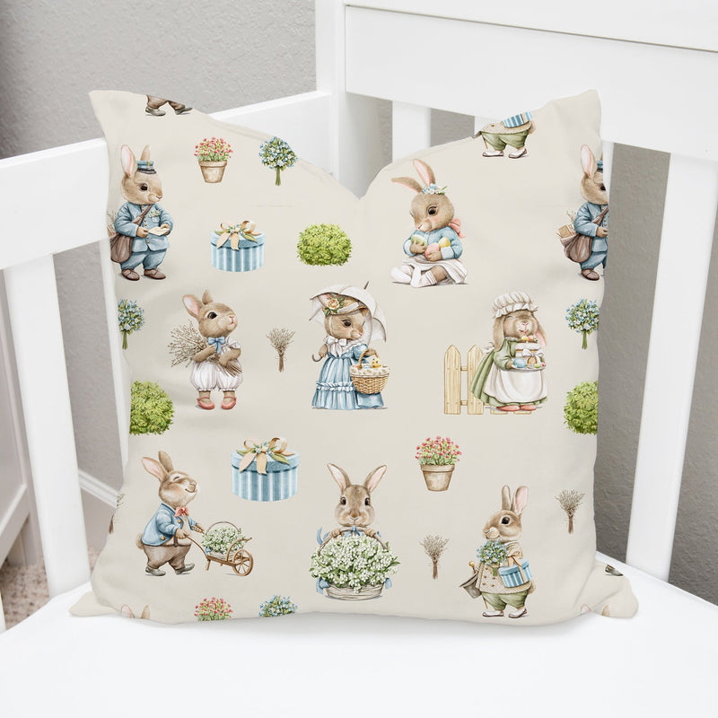 Children's bedroom and nursery bunny rabbit cushion pillow, gender neutral bedding, vintage linen