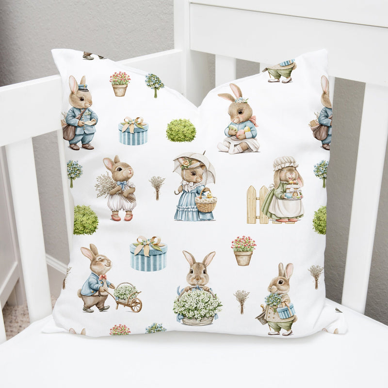 Children's bedroom and nursery bunny rabbit cushion pillow, gender neutral bedding, white