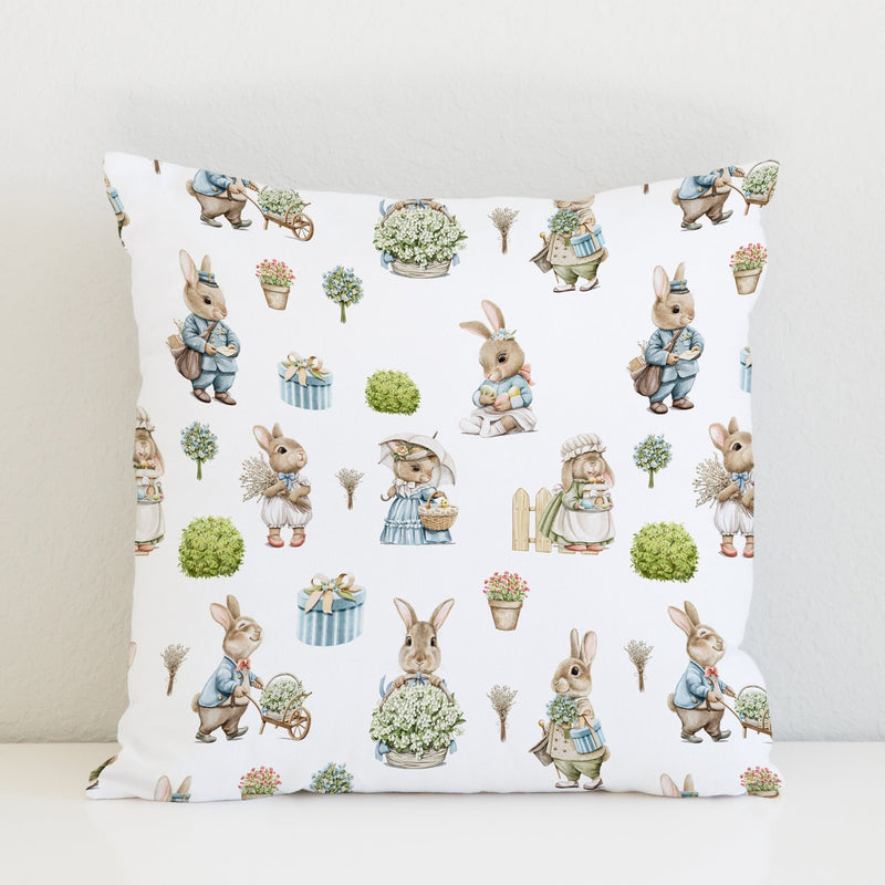 Children's bedroom and nursery bunny rabbit cushion pillow, gender neutral bedding, white