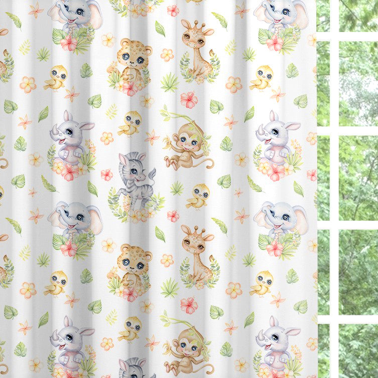 Spring safari baby animals made to measure blackout lined curtains, pink, green, yellow, lavender