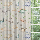 Children's bedroom and nursery blackout lined watercolour dinosaur curtains, natural. Gender neutral eyelet and pencil pleat made to measure children's curtains.