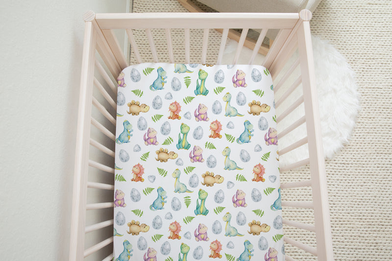 Gender neutral baby dinosaurs nursery cot bed fitted sheet