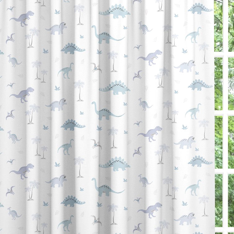 Made to measure blackout lined dinosaurs children's bedroom and nursery curtains, blue, pencil pleat or eyelet