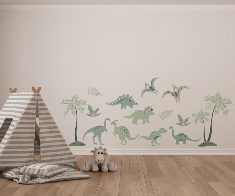 Green dinosaur children's bedroom and nursery wall stickers gender neutral